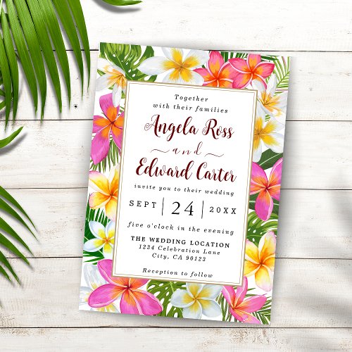 Tropical Plumeria Temple Tree Wedding Invitation