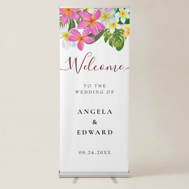 Tropical Plumeria Temple Tree Wedding Welcome  Retractable Banner (Front)