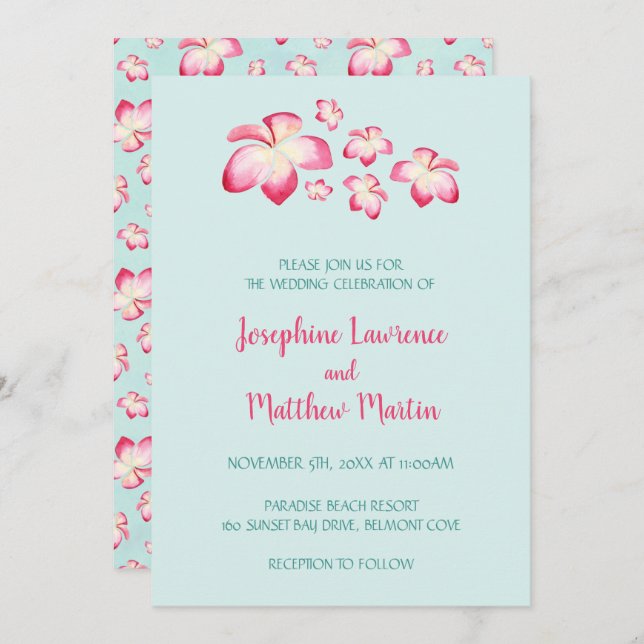 Tropical Plumeria Wedding Invitations (Front/Back)