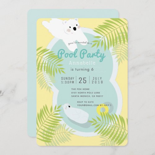 Tropical Polar Bear Pool Party Birthday Invitation