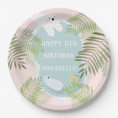 Tropical Polar Bear Pool Party Birthday Paper Plat Paper Plates