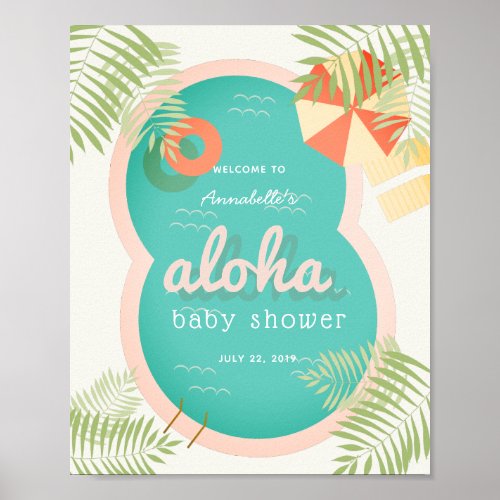 Tropical Pool Aloha Baby Shower Welcome Sign