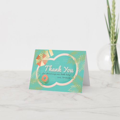 Tropical Pool Baby Shower Blue Thank You Card