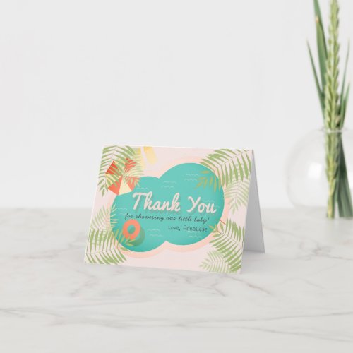 Tropical Pool Baby Shower Pink Thank You Card