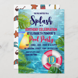 Tropical Pool Beach Ball, Birthday Pool Party Invitation