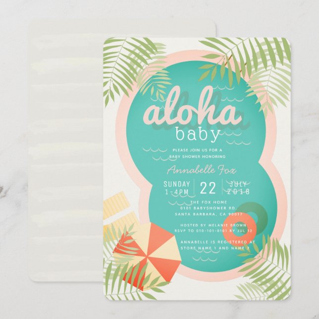 Tropical Pool Beige Aloha Baby Shower Invitation (Front/Back)