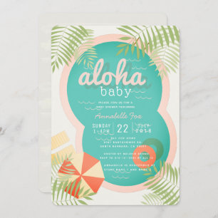 Tropical Pool Beige Aloha Baby Shower Invitation