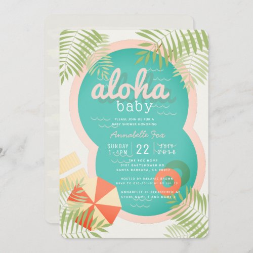 Tropical Pool Beige Aloha Baby Shower Invitation
