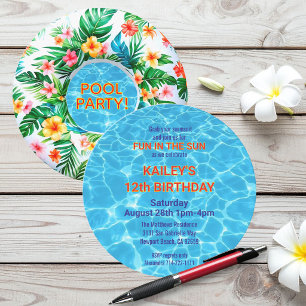 Tropical Pool Float Birthday Party round Invitation