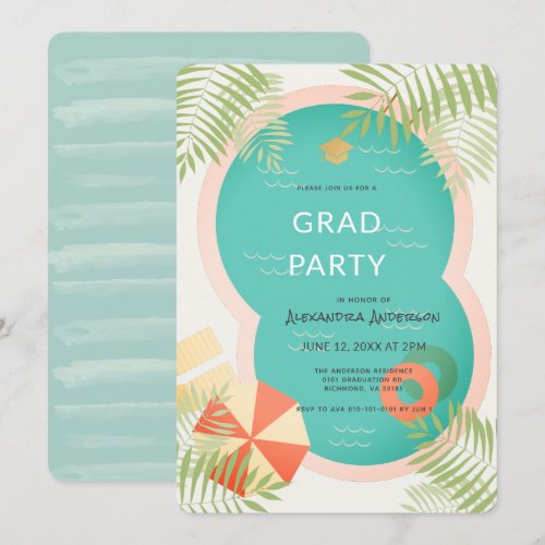 Tropical Pool Graduation Party Invitation