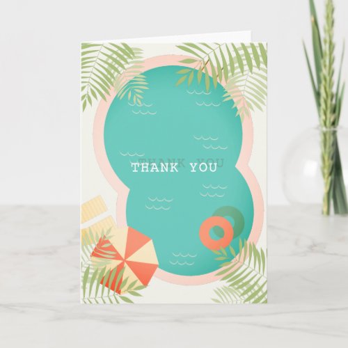 Tropical Pool Palm Tree Beige Thank You Card