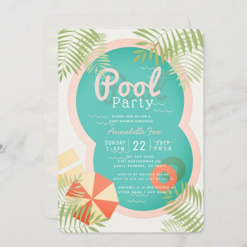 Tropical Pool Party Beige Baby Shower Invitation