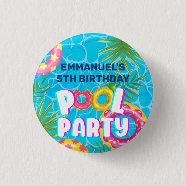 Tropical Pool Party Birthday Button (Front)