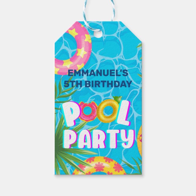 Tropical Pool Party Birthday  Gift Tags (Front)