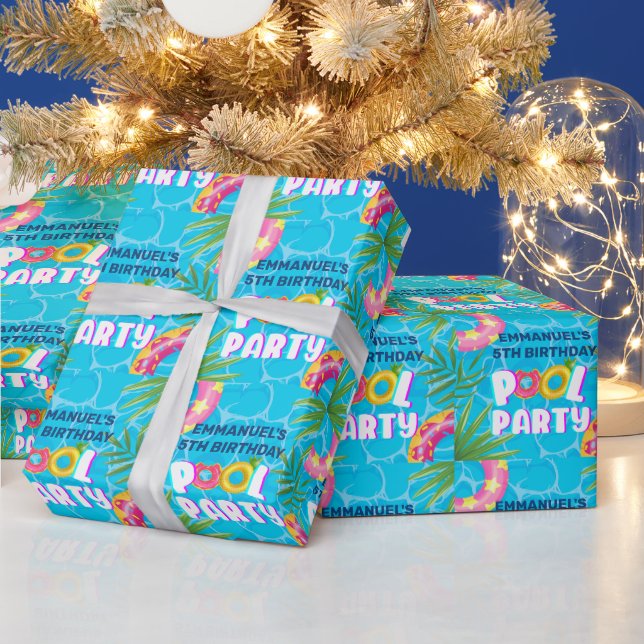 Tropical Pool Party Birthday Gift Wrapping Paper (Holidays)