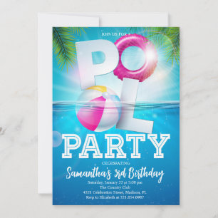 Tropical Pool Party Birthday Invitation