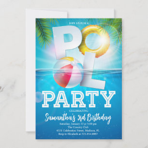 Tropical Pool Party Birthday Invitation