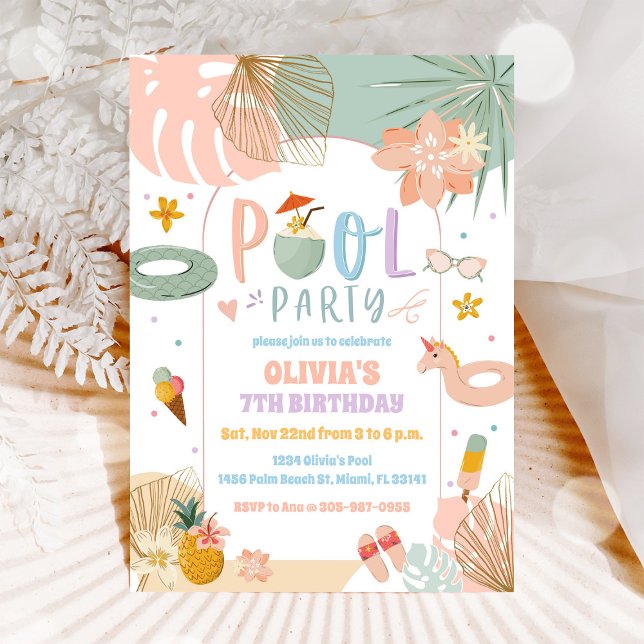 Tropical Pool Party Birthday Invitation (Creator Uploaded)