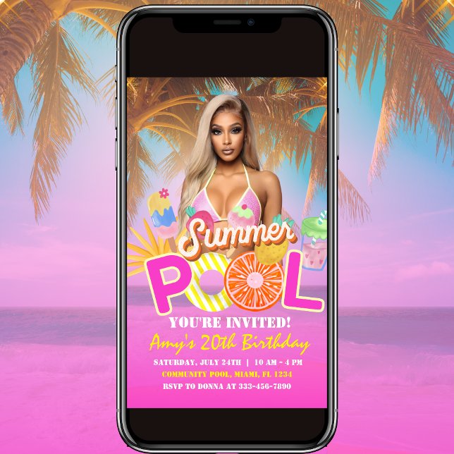 Tropical Pool Party Birthday Invitation Flyer (Creator Uploaded)