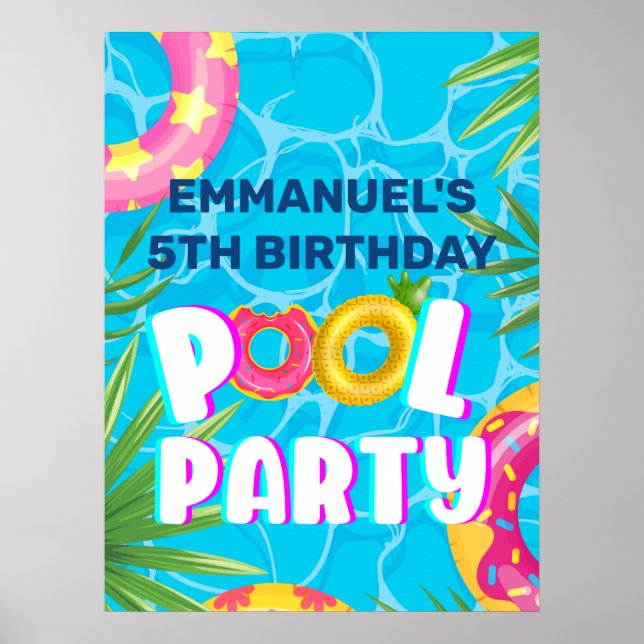 Tropical Pool Party Birthday Welcome Poster (Front)