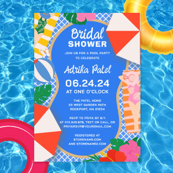 Tropical Pool Party Boho Bridal Shower Invitation by Celebrais at Zazzle