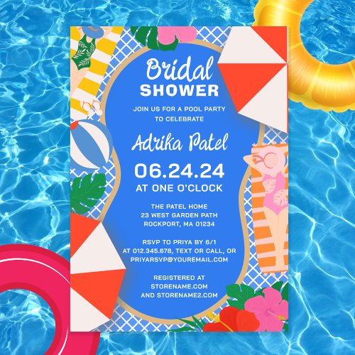 Tropical Pool Party Boho Bridal Shower Invitation