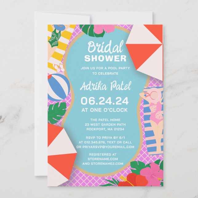 Tropical Pool Party Boho Bridal Shower Invitation (Front)