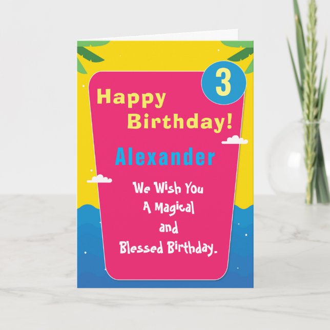 Tropical Pool Party Child Age Personalize  Card (Front)