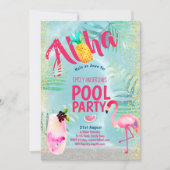 Tropical POOL PARTY Flamingo  Pineapple Aloha Luau Invitation (Front)
