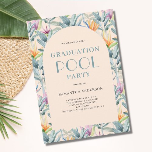 Tropical Pool Party Graduation  Invitation