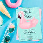 Tropical pool party pink flamingo Sweet 16 Invitation<br><div class="desc">Modern pool party with a pink flamingo floater illustration Sweet 16 on an editable light teal aqua blue water background,  the color can be changed. A fun and cool summer party invitation</div>