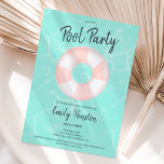 Tropical pool party pink floater Sweet 16 Invitation<br><div class="desc">Modern pool party with a pink round striped floater illustration Sweet 16 on an editable light teal aqua blue water background,  the color can be changed. A fun and cool summer party invitation</div>