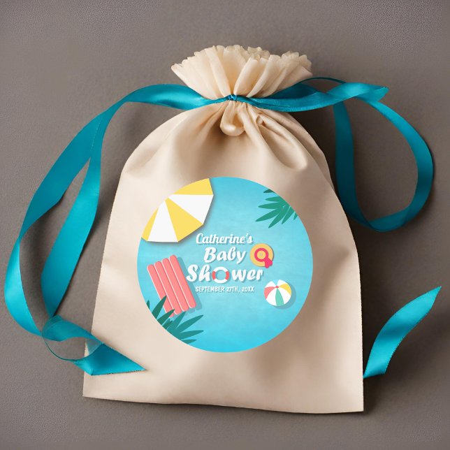 Tropical Pool Party Summer Baby Shower  Classic Round Sticker (Creator Uploaded)