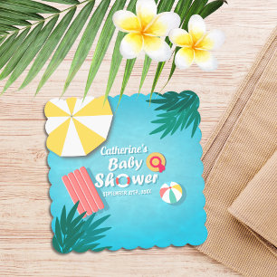 Tropical Pool Party Summer Baby Shower Paper Coaster