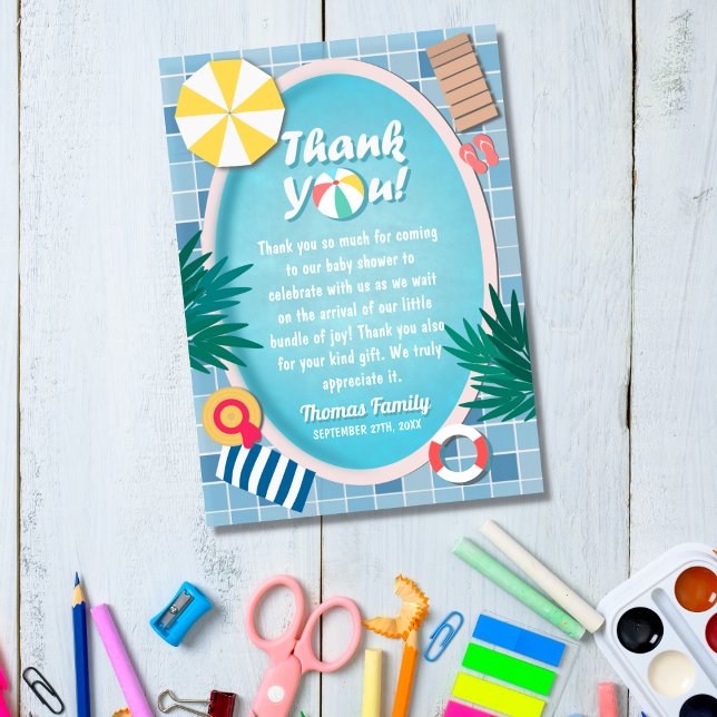 Tropical Pool Party Summer Baby Shower Thank You Card (Creator Uploaded)