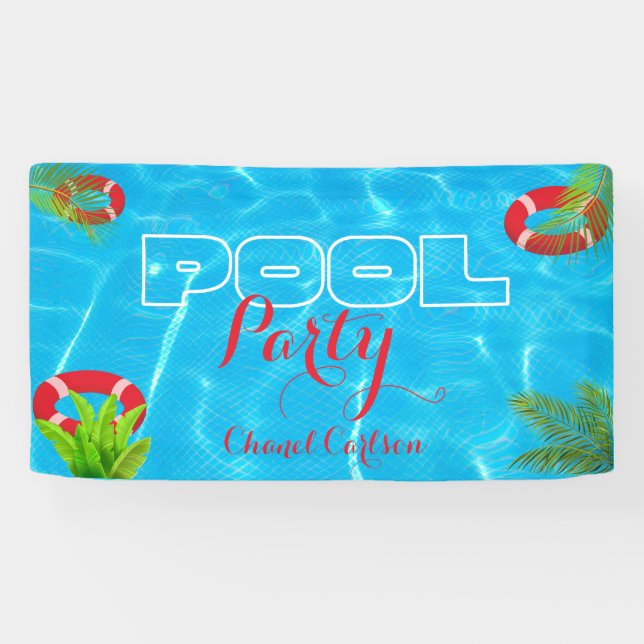 Tropical Pool Party | Summer Birthday Banner (Horizontal)