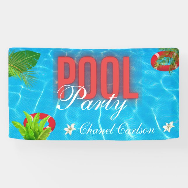 Tropical Pool Party | Summer Birthday  Banner (Horizontal)