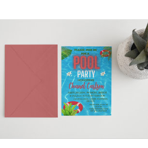 Tropical Pool Party Summer Birthday Invitation