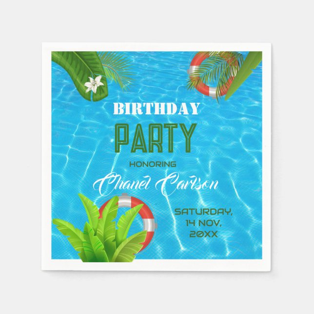 Tropical Pool Party | Summer Birthday Invitation Napkins (Front)