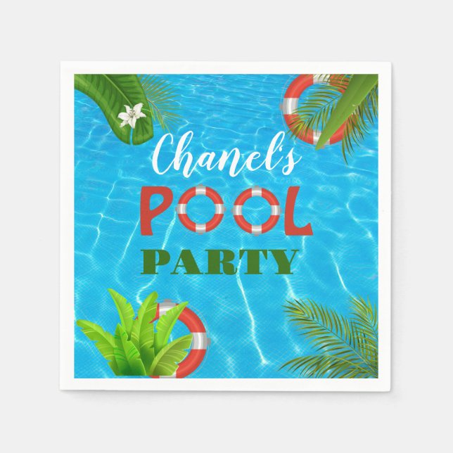 Tropical Pool Party | Summer Birthday  Napkins (Front)