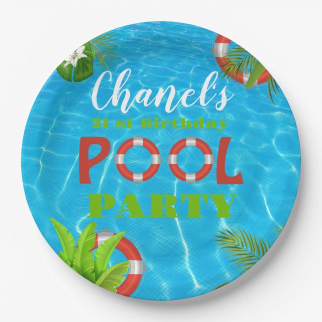 Tropical Pool Party | Summer Birthday  Paper Plates (Front)