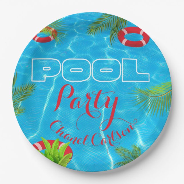 Tropical Pool Party | Summer Birthday Paper Plates (Front)