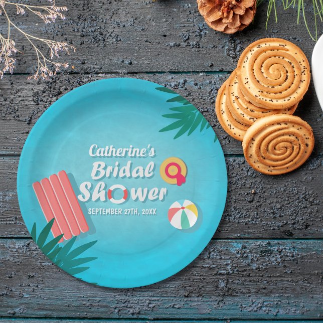 Tropical Pool Party Summer Bridal Shower  Paper Plates (Creator Uploaded)