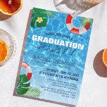 Tropical Pool Party | Summer Graduation Party Invitation<br><div class="desc">Summer pool graduation party invitation featuring clear blue water,  inflatables,  tropical leaves,  a yellow hibiscus flower,  and a 2023 graduate celebration template that can easily be personalized.</div>