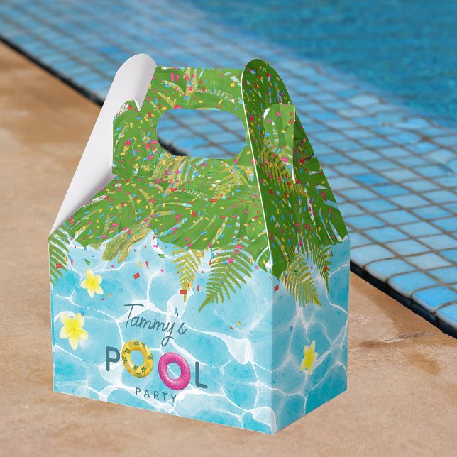Tropical Pool Party Swimming Pool Birthday  Favor Boxes (Tropical Pool Party Swimming Pool Birthday Favor Box)