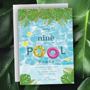 Tropical Pool Party Swimming Pool Birthday Invitation