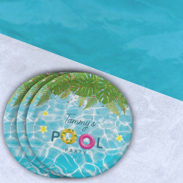 Tropical Pool Party Swimming Pool Birthday  Paper Plates (Tropical Pool Party Swimming Pool Birthday Paper Plates)