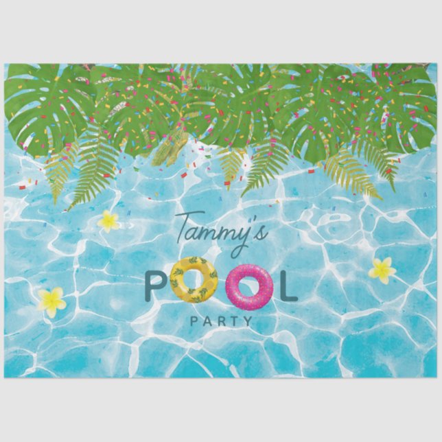 Tropical Pool Party Swimming Pool Birthday  Tissue Paper (Front)