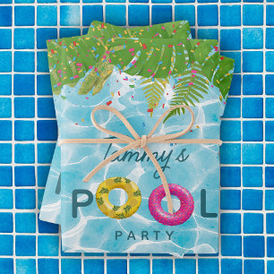 Tropical Pool Party Swimming Pool Birthday Wrapping Paper Sheets