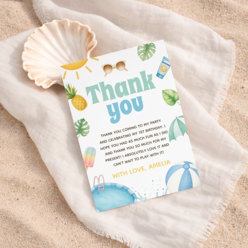 Tropical Pool Party Watercolor Thank You Invitation